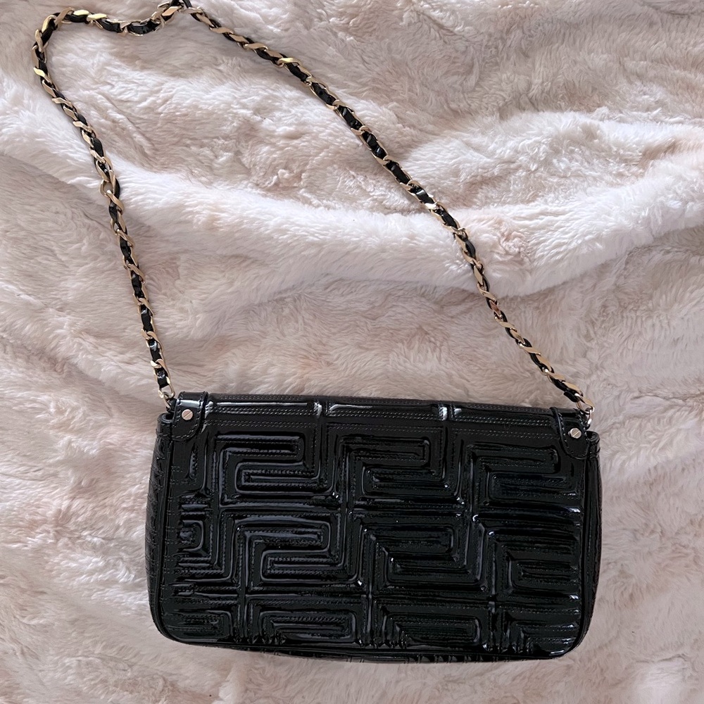 Black Versace Patent Clutch with gold metal clasp - Picture 6 of 10